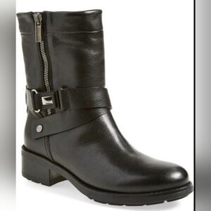 Aquatalia Sami Black Leather Moto Boots Size 10